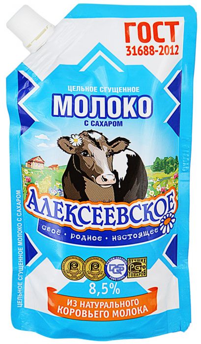 Молоко сгущ с сах цельн 8.5% Алексеевское 270г дой-пак  шт - интернет-магазин Близнецы