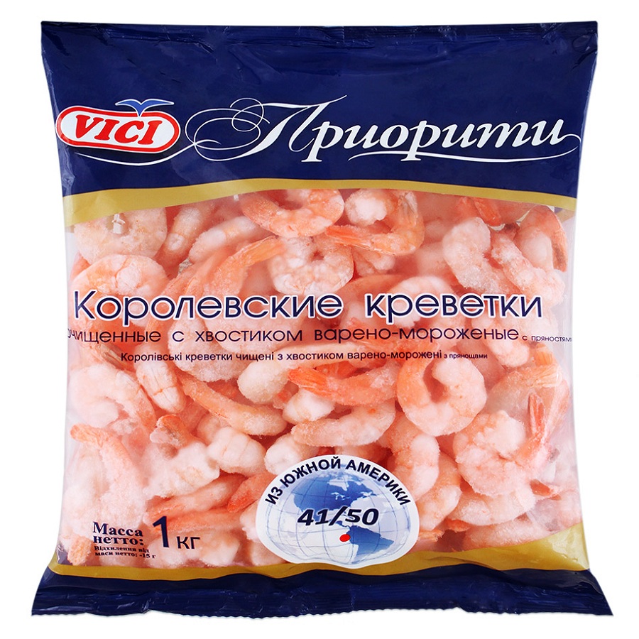 Креветки  41-50  корол оч с хв в м  Vici  ''1000''г уп  - интернет-магазин Близнецы