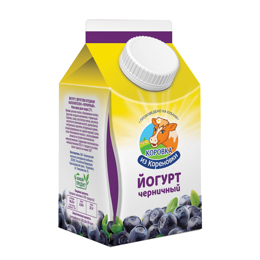 Йогурт 2.1% Коровка из Кореновки черника 450г - интернет-магазин Близнецы