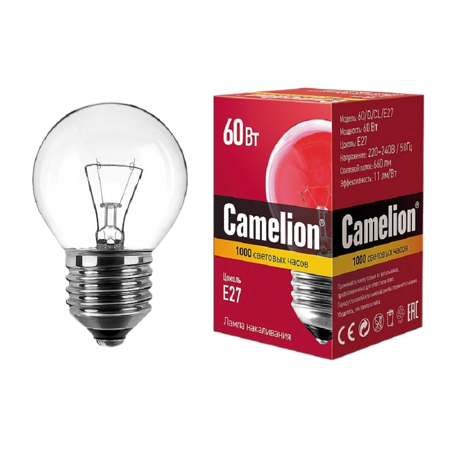 Лампа Накаливания Camelion E27 60Вт Шар  - интернет-магазин Близнецы