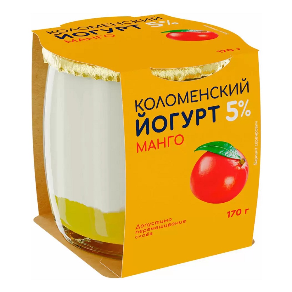 Йогурт 5% Коломенский манго   Россия  170г шт  - интернет-магазин Близнецы
