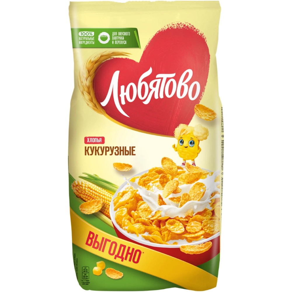 Сух завт Любятово Хлопья кукурузные 600г - интернет-магазин Близнецы