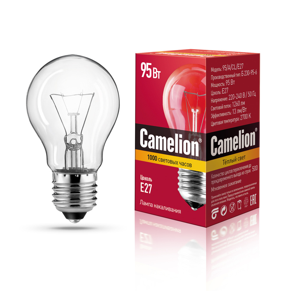 Лампа Накаливания Camelion E27 95Вт ЛОН  - интернет-магазин Близнецы